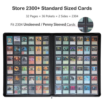 Grin Owl 36‑Pocket Ringless Trading Card Binder – Holds 2304 Cards, Side‑Loading Black Pages, Zipper Collection Album for TCG & Sports Cards