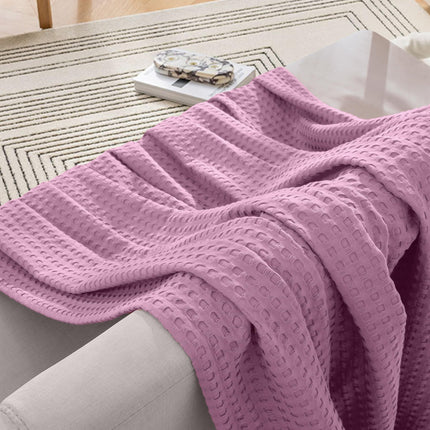 Elegant Comfort Premium 100% Cotton Waffle Blanket - Lightweight Breathable Waffle Weave Bed Blanket - Soft and Warm All Season Blanket for Couch, Sofa and Bed, Full Size 88x88 Inches, Lavender
