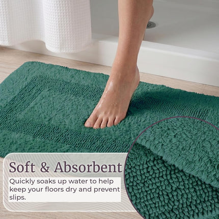 Lavish Home 2-Piece Cotton Bathroom Mat Set - Machine Washable Bath Mats for Bathroom, Kitchen, or Laundry Room (Green, 56 x 89 cm Rectangular)