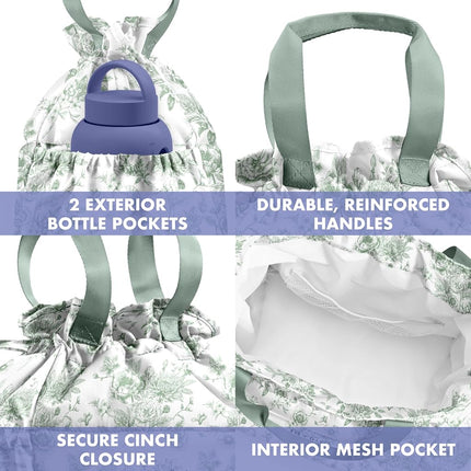 Fit & Fresh Cromwell Drawstring Lunch Bag for Women, Full Set with 2 Containers, Stain Resistant Leak Proof Back-to-School Essential Lunch Box for