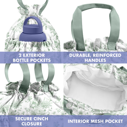 Fit & Fresh Cromwell Drawstring Lunch Bag for Women, Full Set with 2 Containers, Stain Resistant Leak Proof Back-to-School Essential Lunch Box for