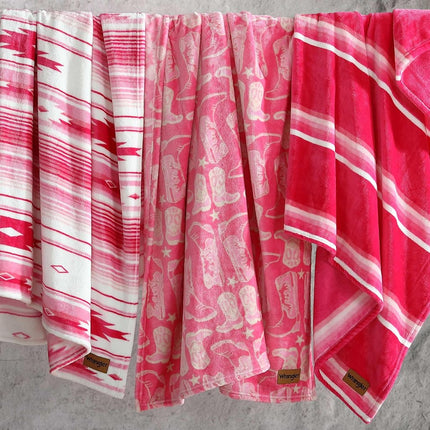 Wrangler - Throw Blanket, Super Soft Premium Plush Bedding, Western Luxurious Bedding, Yellowstone Inspired, Oeko-Tex Certified (Saddle Stripe Pink, 50 x 60)