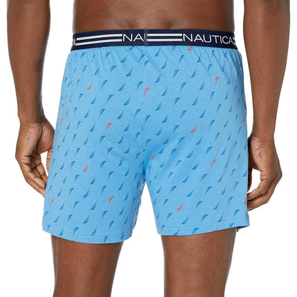Nautica Men's Classic Cotton Loose Knit Boxer Shorts, Stripe Sail-aero Blue, S