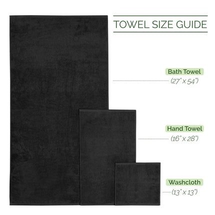 Elegant Comfort 4 Lines Viscose Stripe 6-Piece Premium Towel Set - 100% Turkish Cotton High Absorbent Luxury Bathroom Towels – Includes 2 Washcloths, 2 Hand Towels and 2 Bath Towels Set, Black