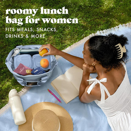 Fit & Fresh Remi Lunch Bag for Women Work – Neoprene Lunch Tote with Containers & Ice Pack, Reusable Meal Prep Lunch Box, Large Capacity, Machine Washable, Slate