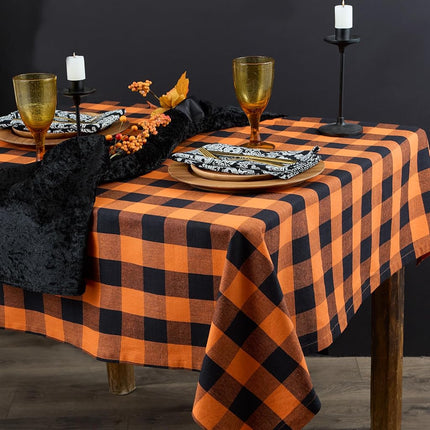 DII Buffalo Check Collection, Classic Farmhouse Tablecloth, Tablecloth, 60x84, Orange & Black