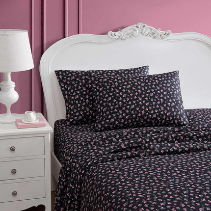 Betsey Johnson - King Sheet Set, Soft & Lightweight Bedding, Fade & Wrinkle Resistant (Bouquet Ditsy Black, King)