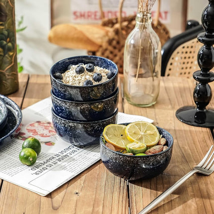 S&Q'S Ceramics Ceramic Small Bowls for Kitchen, Set of 6, 10 oz Ice Cream Bowls, Small Bowl Set for Dipping, Breakfast, Oatmeal, Microwave and Dishwasher Safe (Navy Blue), (TSW)