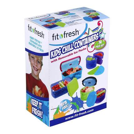Fit & Fresh Kids' Reusable Lunch Box Container Set with Built-In Ice Packs, 14-Piece Healthy Lunch and Snack Kit, BPA-Free Microwave Safe, Portion Control