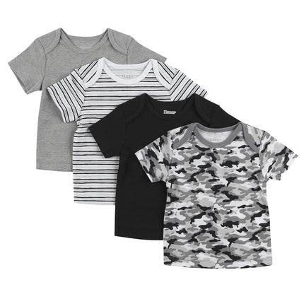 Hanes - Camiseta de bebé para niñas, elástica, hombro extensible, paquete de 4, diseño de camuflaje de rayas negras, 0 a 6 meses