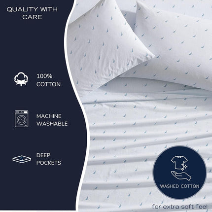 Nautica - King Sheets, Cotton Percale Bedding Set, Casual Home Decor (Boat Stripe Pale Blue, King)