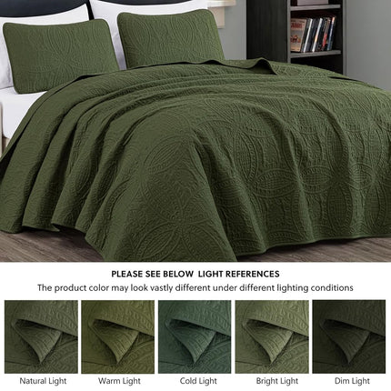 Chezmoi Collection Austin 3-Piece Oversized Bedspread Coverlet Set (Queen, Cypress Green)