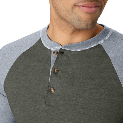 Hanes Men's T-Shirts, Men's BeefyT Henley Shirts, Men's Cotton Long Sleeve Shirts, Camouflage Green/Oxford Gray, XL