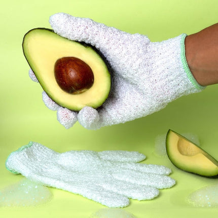 Gants de bain et douche doux EcoTools, gants exfoliants pour éliminer les peaux mortes et nettoyer tout le corps, gants de bain infusés à l'huile d'avocat pour gommer et hydrater, sans cruauté, 1 paire (2 gants)