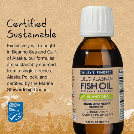 Wiley's Finest Huile de Poisson Sauvage d'Alaska - Summit DHA Citron Vert Naturel 125 ml
