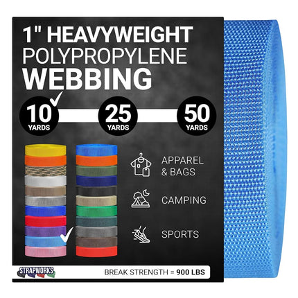 Strapworks Heavyweight Polypropylene Webbing - Heavy Duty Poly Strapping for Outdoor DIY Gear Repair, 1 Inch x 10 Yards - Powder Blue