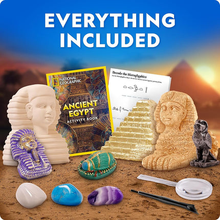 National Geographic Ancient Egypt Dig Kit – Includes Pyramid, Sphinx & Pharaoh-Shaped Dig Bricks with Real Gemstones & Replica Artifacts, Archeology Kit and Gems for Kids, Gift for Girls and Boys
