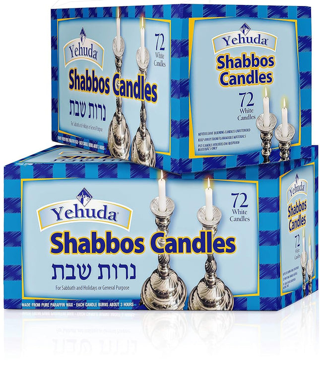 Yehuda 3 Hour White Shabbos Candles, 72 ct (2 Pack) Traditional Shabbat Candles