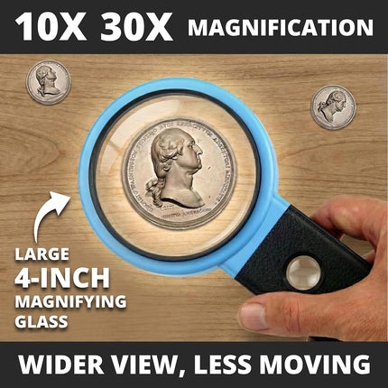 Vision Aid 30x Hands-Free Magnifier with Ultra Bright LED and Case - Loupe Magnifying Glass Stand for Reading Jewelry Coins Watch Hobby Crafts Close Work