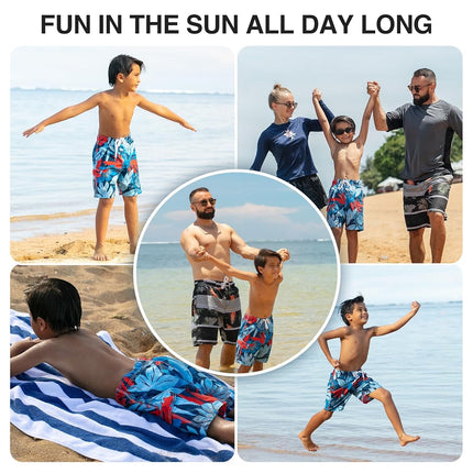 Kanu Surf Maillot de bain de plage à séchage rapide UPF 50+ pour garçon, motif Reflection, couleur Abacos Navy/Red, taille S (8 ans)