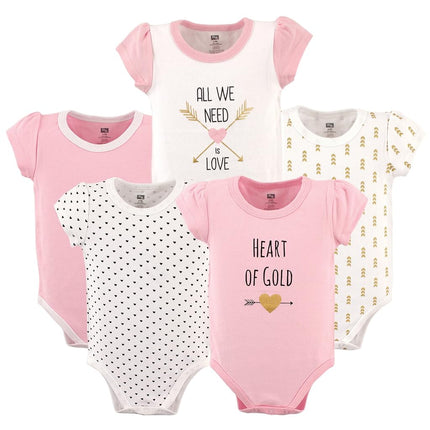 Hudson Baby Baby Cotton Bodysuits, Hearts Pack, 6-9 Months