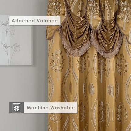 Elegant Comfort Aurora Jacquard Look Curtain Panel Set with Attached Valance 54" X 84 inch (Set of 2), Taupe