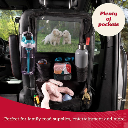 Car Back Seat Organizer with Larger Protection & Storage - 12 Compartments including iPad Holder, Reinforced Corners to Prevent Sag, Eco Friendly Materials - Great Travel Accessory for Kids