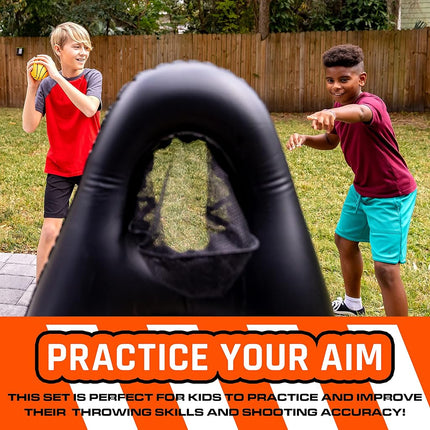 Nerf Proshot Inflatable Football Target, 50� Auto-Pop Design with Water Base, Mini Foam Football, Indoor and Outdoor Fun Game, Improve Accuracy and Control, Blaster Compatible