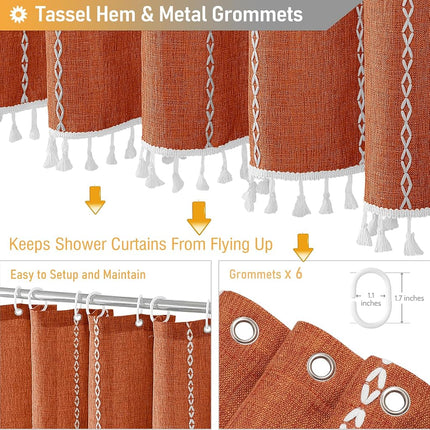 BTTN Small Boho Linen Heavy Duty Cloth Shower Curtain, 36x72, Burnt Orange