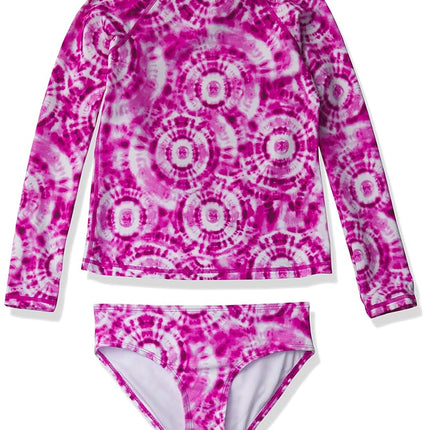 Kanu Surf Girls' Long Sleeve Rashguard UPF 50 Two Piece Swim Set, Groovy Pink, 14-16