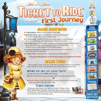 Days of Wonder | Ticket to Ride Europe First Journey | 2-4 Players, Ages 6+