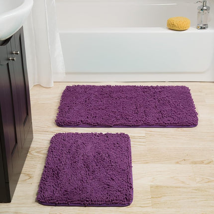 Bedford Home 2-Piece Memory Foam Shag Bath Mat-Purple