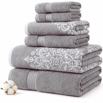 Modern Threads Artesia Damask 6-Piece 100% Combed Cotton Reversible Yarn Dyed Jacquard Towel Set Grey