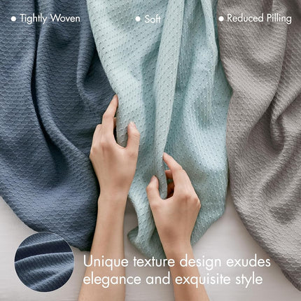 Madison Park 100% Egyptian Cotton Lightweight Summer Blanket, Breathable Waffle Knit Design, Soft Cozy All-Season Throw for Bed, Couch or Sofa, Blue King Size (108"x90")