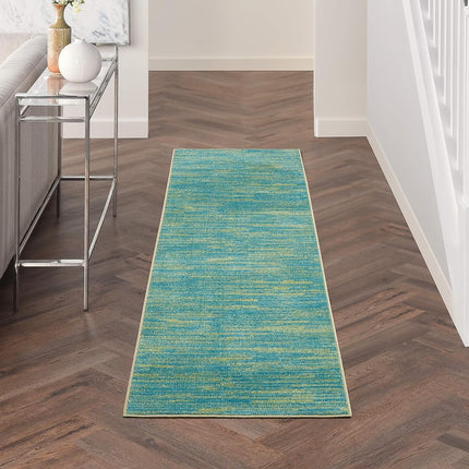 Nourison Essentials Indoor/Outdoor Blue Green 2'2" x 7'6" Area Rug, Easy Cleaning, Non Shedding, Bed Room, Living Room, Dining Room, Backyard, Deck, Patio (2x8)