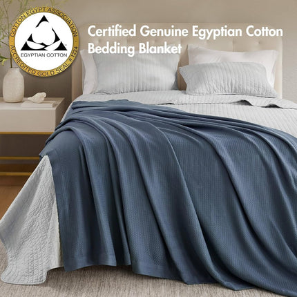 Madison Park 100% Egyptian Cotton Lightweight Summer Blanket, Breathable Waffle Knit Design, Soft Cozy All-Season Throw for Bed, Couch or Sofa, Blue King Size (108"x90")