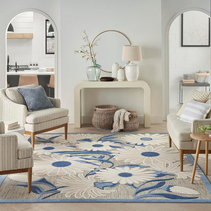 Nourison Aloha Indoor/Outdoor Blue/Grey 6' x 9' Area Rug, Easy Cleaning, Non Shedding, Bed Room, Living Room, Dining Room, Kitchen (6x9)