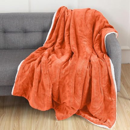 Elegant Comfort Reversible, Solid Sherpa Throw Blanket, All-Season Blanket- Super Soft, Cozy and Plush- Decorative Throw, Perfect for Lounging, 50 x 60 inches, Sherpa Throw Orange