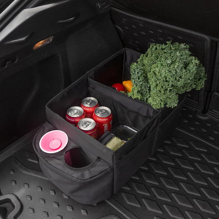 Stalwart Backseat Car Organizer - Collapsible Car Storage Box with Cupholders and Partitions for Front or Back Seat - Road Trip Essentials