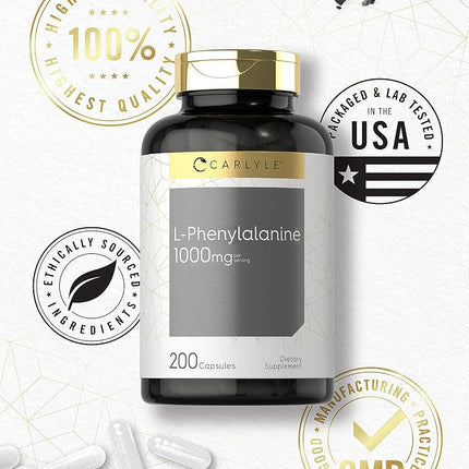 Carlyle L-Phenylalanine 1000mg | 200 Capsules | Amino Acid Supplement