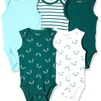Hanes Ultimate Bébé garçon Lot de 5 Justaucorps sans Manches (Débardeurs) Flexy, Verts, 0-6 mois