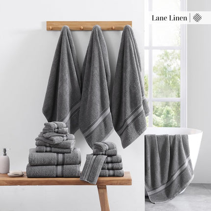 LANE LINEN Luxury Bath Towels Set - 3 Piece Set, 100% Cotton Bathroom Towels, Zero Twist, Quick Dry, Super Absorbent & Soft, 1 Bath Towel, 1 Hand Towel, 1 Wash Cloths - Cool Grey