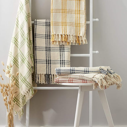 DII Farmhouse Plaid Collection Cotton Throw Blanket, 50x60, Vintage Red