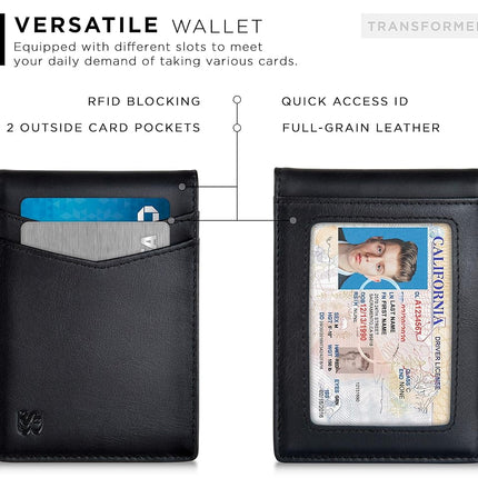 SERMAN Brands Billetera con clip para billetes – Carteras delgadas para hombre, de bolsillo delantero, soporte para tarjetas con bloqueo RFID, mini plegable minimalista, negro carbón, delgada