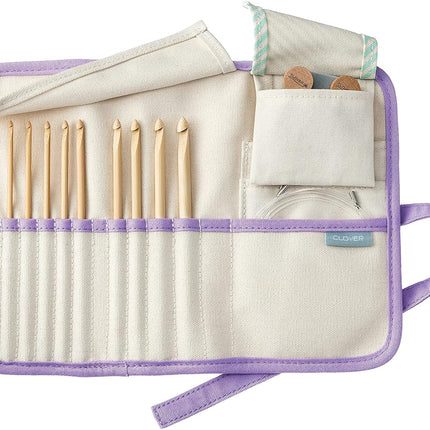 Clover Bamboo Interchangeable Tunisian Crochet Hook Set, Brown, 8" Height x 6.8" Length x 1.2" Width