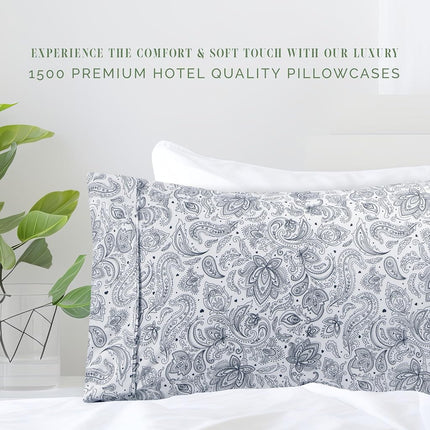 Elegant Comfort Ultra Soft Set of 2 Floral Pint Pillowcases - 1500 Premium Hotel Quality Microfiber, Soft and Smooth Envelope Closure 2-Piece Pillow Covers - Standard/Queen, Paisley Navy