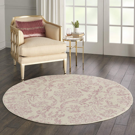 Nourison JUB09 Jubilant Vintage Damask Ivory/Pink Area Rug 5'XROUND