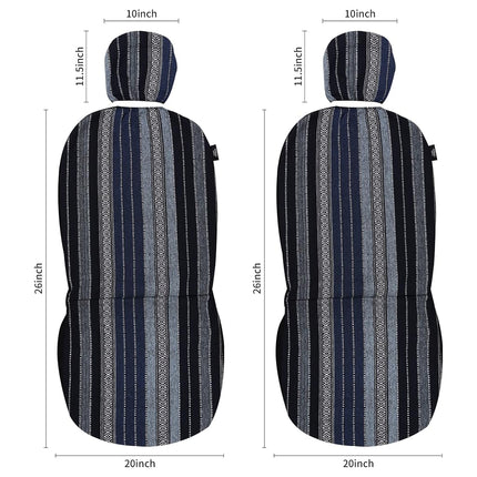 VarCozy Multi-color Woven Fabric Baja Saddle Blanket Seat Cover Set, Front & Rear, Universal Stripe Colorful, Breathable, Airbag Compatible, Car, Truck, Van, SUV
