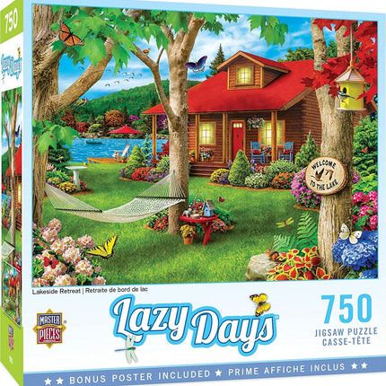 MasterPieces Lazy Days Lakeside Retreat - Rompecabezas de 750 piezas "Cabaña junto al lago" de Alan Giana