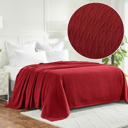 Superior Diamond Weave Blanket, 100% Cotton Cover for Home, Couch, Bed, Soft, Warm Blankets, Boho Aesthetic, Comfy, Cozy, and Cute Covers, Decorative Bedding Essentials, California King, Burgundy